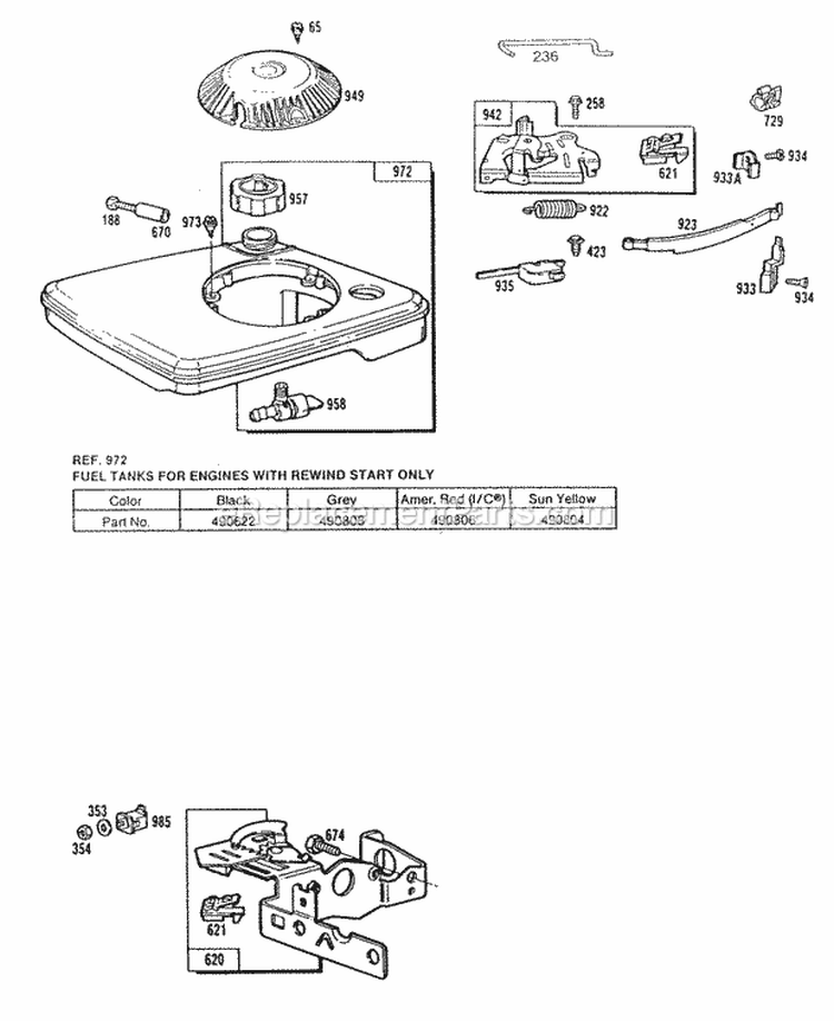 Fuel TankControl BrktBrake Diagram and Parts List for 114702-0174-01  Briggs and Stratton Engine